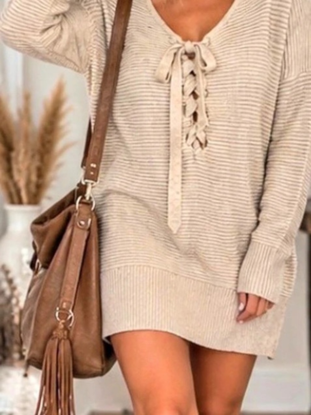 Dex Tunic Sweater Dress Knit Mini Dress in Cream Size Large Like New